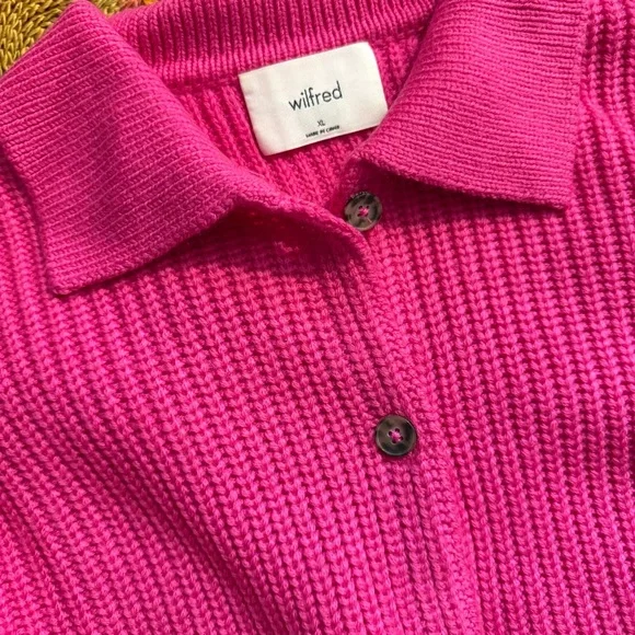 Aritzia Wilfred Next Door Vital Pink Ribbed Wool Cropped Cardigan Sweater - Picture 9 of 11